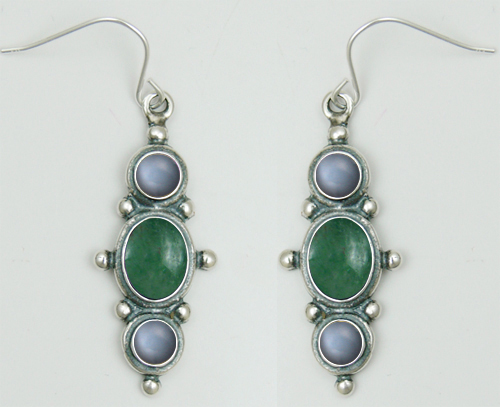 Sterling Silver Drop Dangle Earrings With Jade And Grey Moonstone